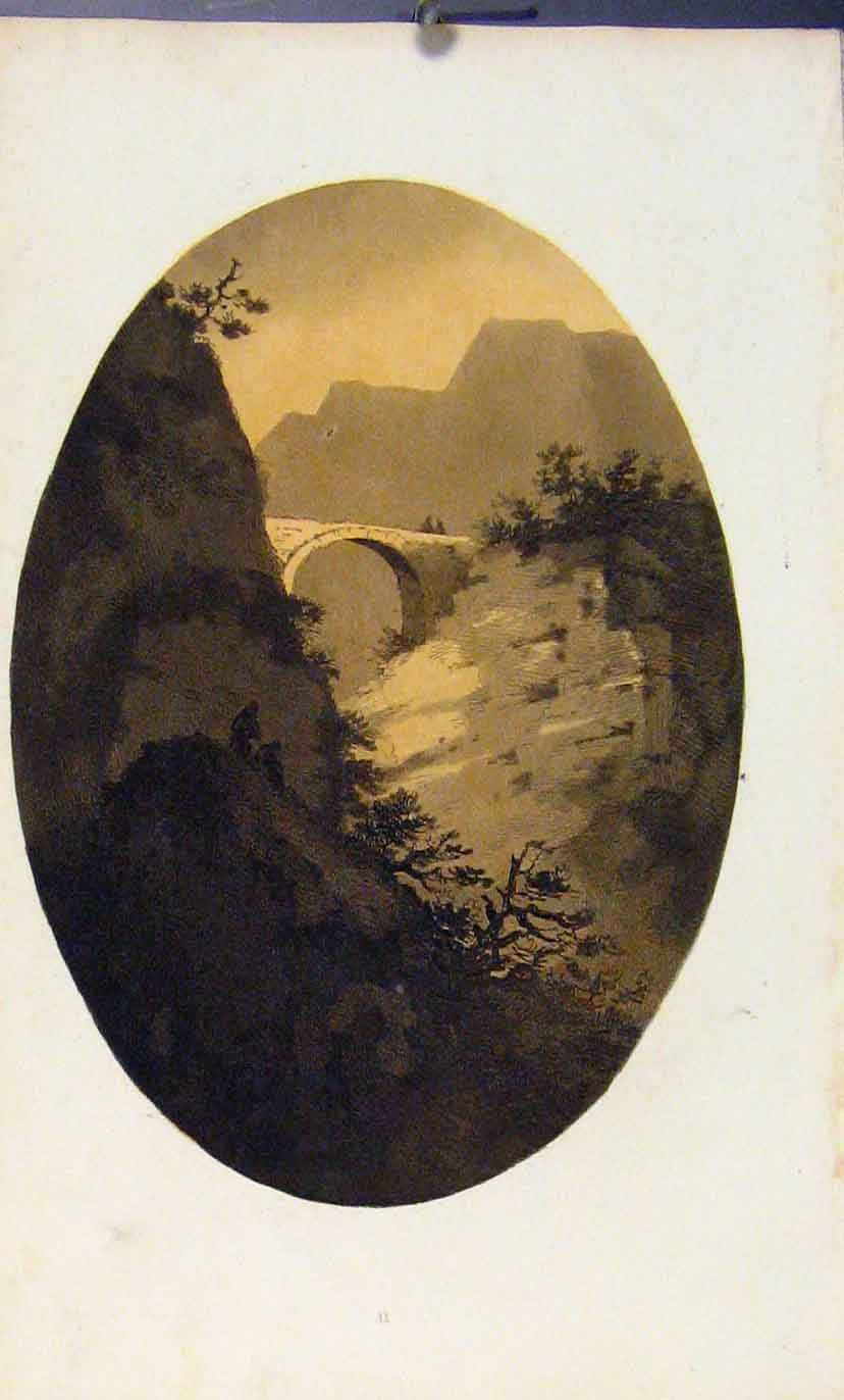 Original Old Antique Print View Rumbling Brig Sepia Highlands Scotland