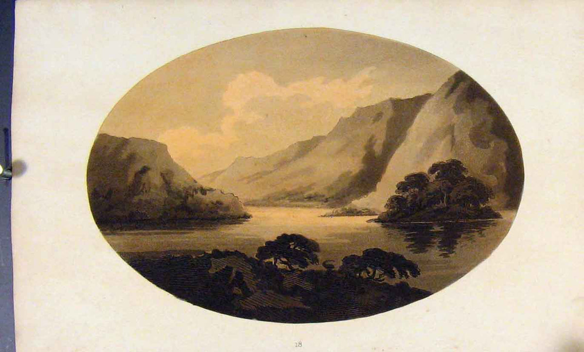 Original Old Antique Print Loch Tay From Maxwells Temple Sepia Scotland 1808