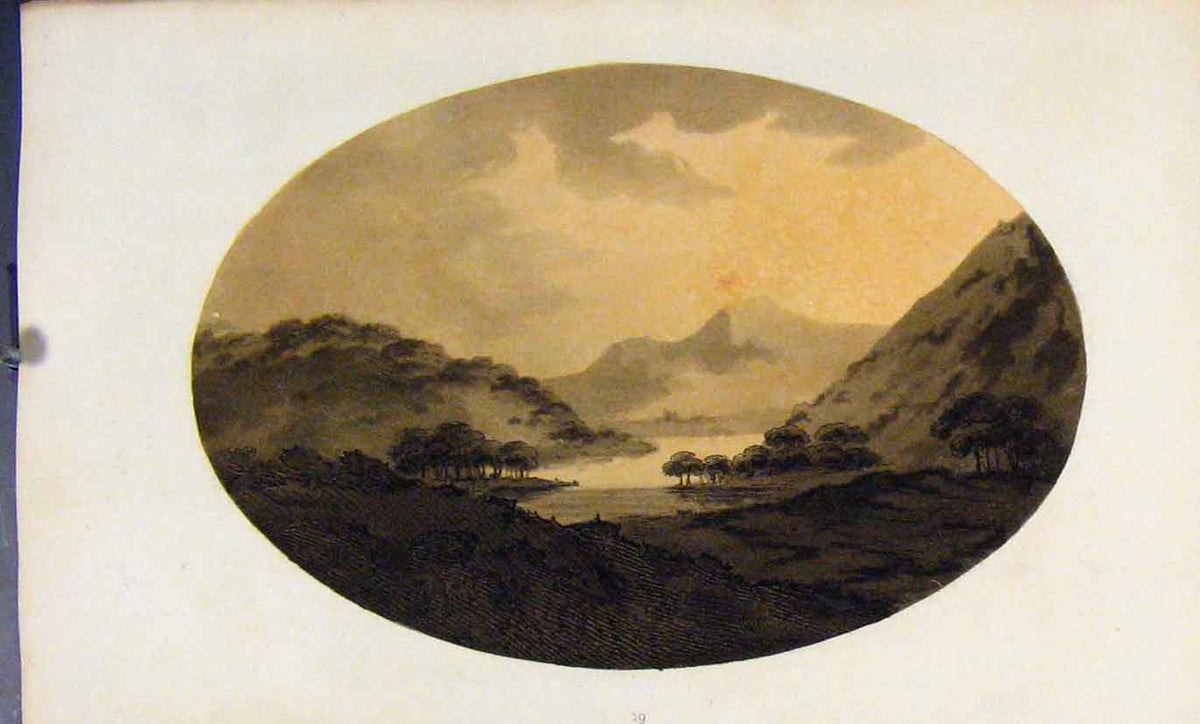 Original Old Antique Print View Castle Lake Dochart Scotland Sepia C1808 19th