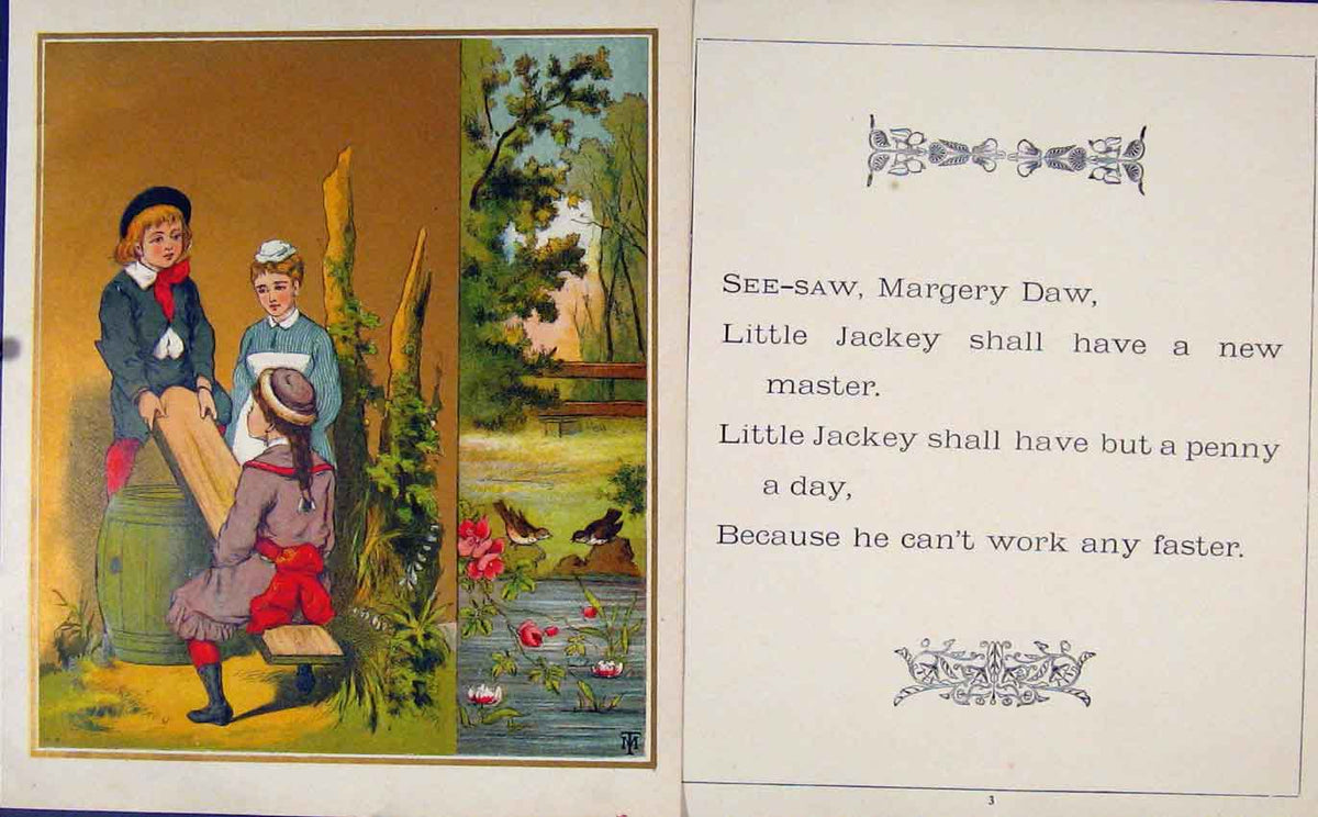 Original Old Antique Print See Saw Magery Daw GC1875 Louisa Gen Gift Victorian