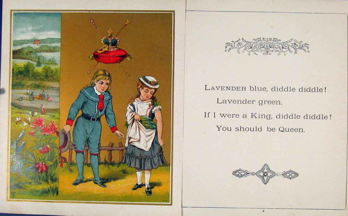 Original Old Antique Print GC1875 Lavender Blue Green Louisa Gen Gift Victorian