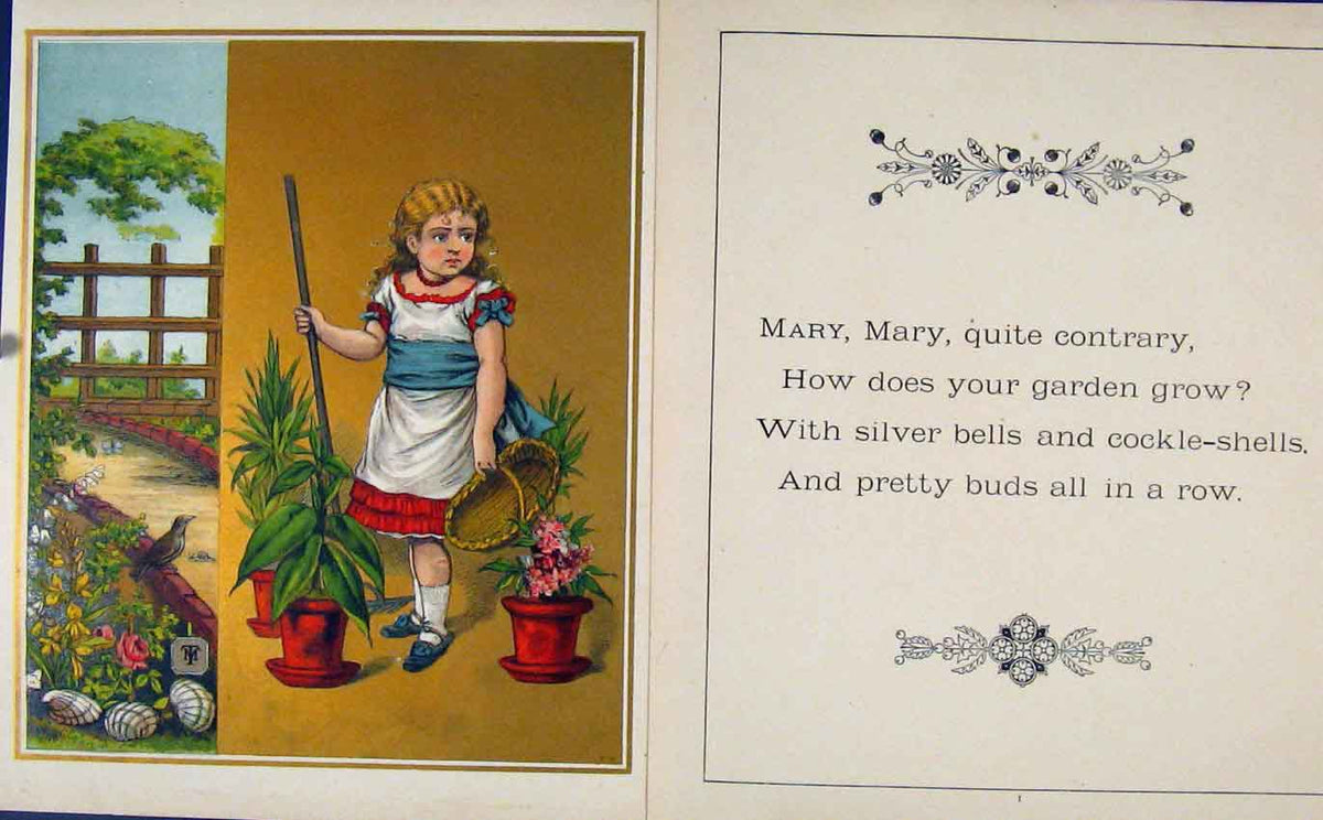 Original Old Antique Print Mary Mary Quite Contrary C1875 GArt 19th