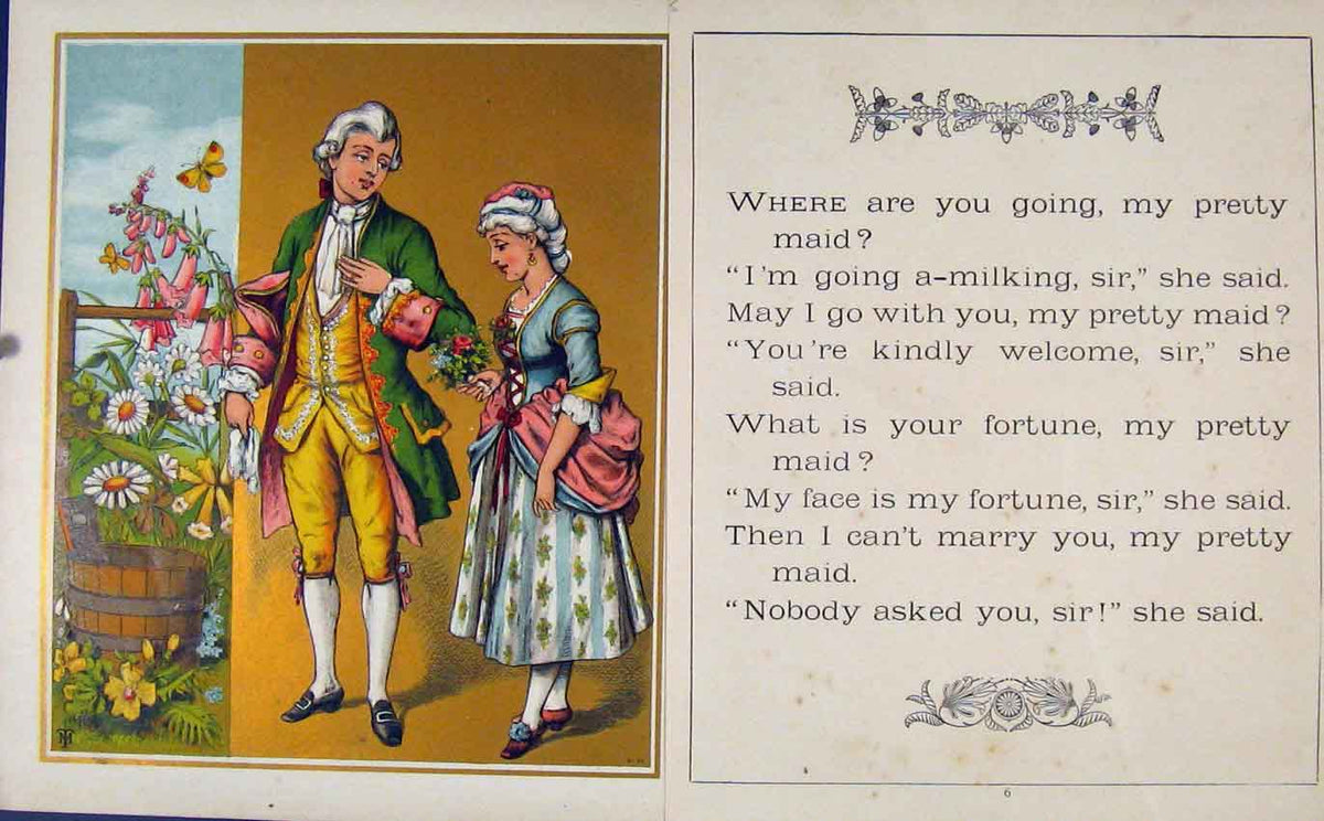 Original Old Antique Print C1875 GWhere Are You Gooing Pretty Maid Art Victorian