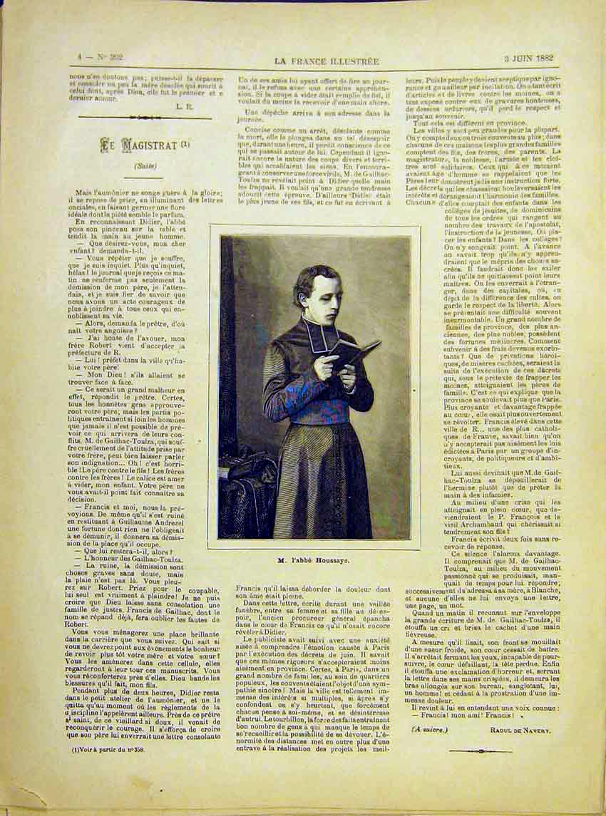 Original Old Antique Print Portrait Bishop Houssaye French 1882 Religious 19th