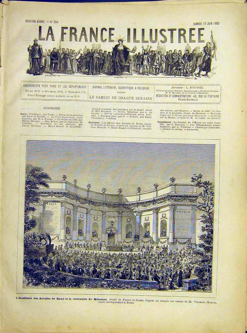 Original Old Antique Print Arcades Rome Metastase Fichot Julien Building 1882