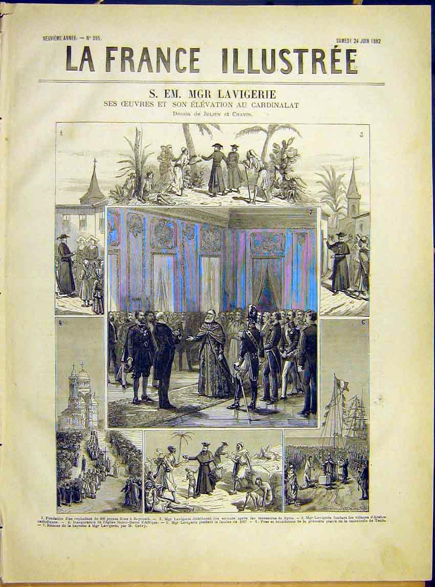 Original Old Antique Print Lavigerie Archbishop Religious French 1882 Victorian