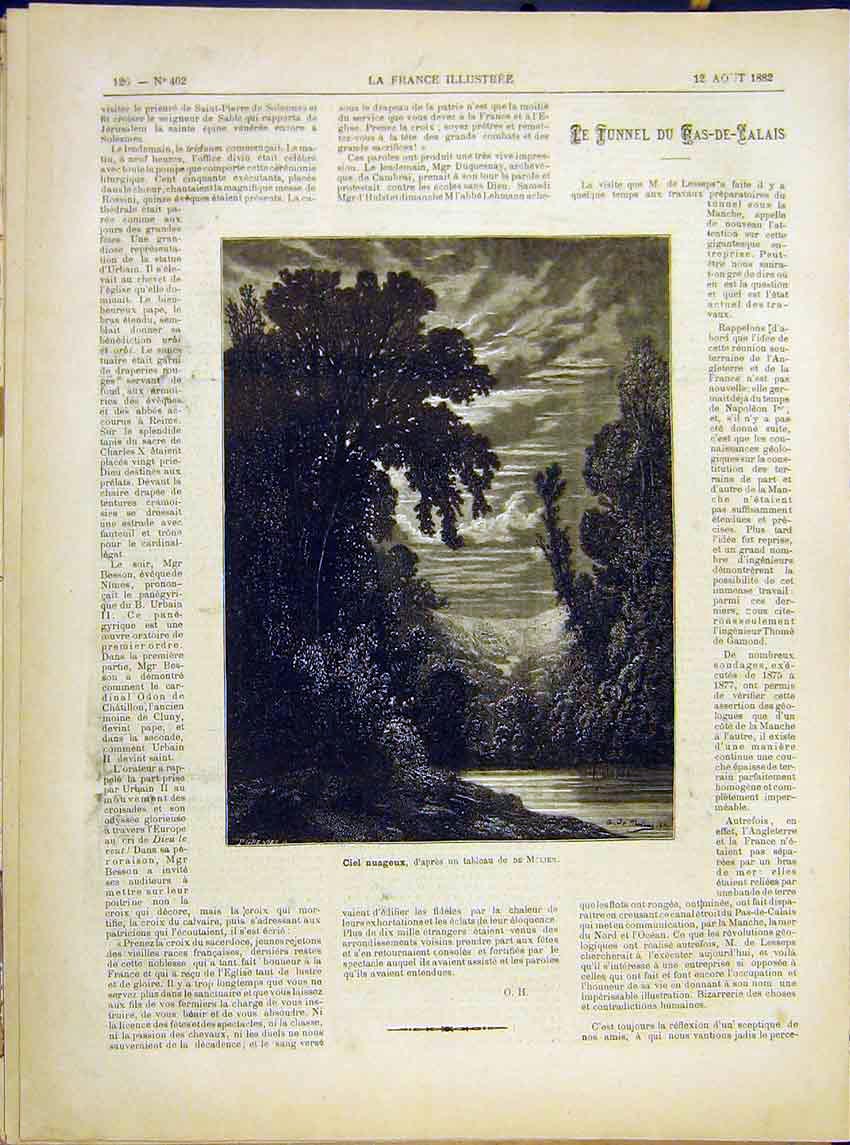 Original Old Antique Print Night-Sky Molier Fine Art French 1882 19th