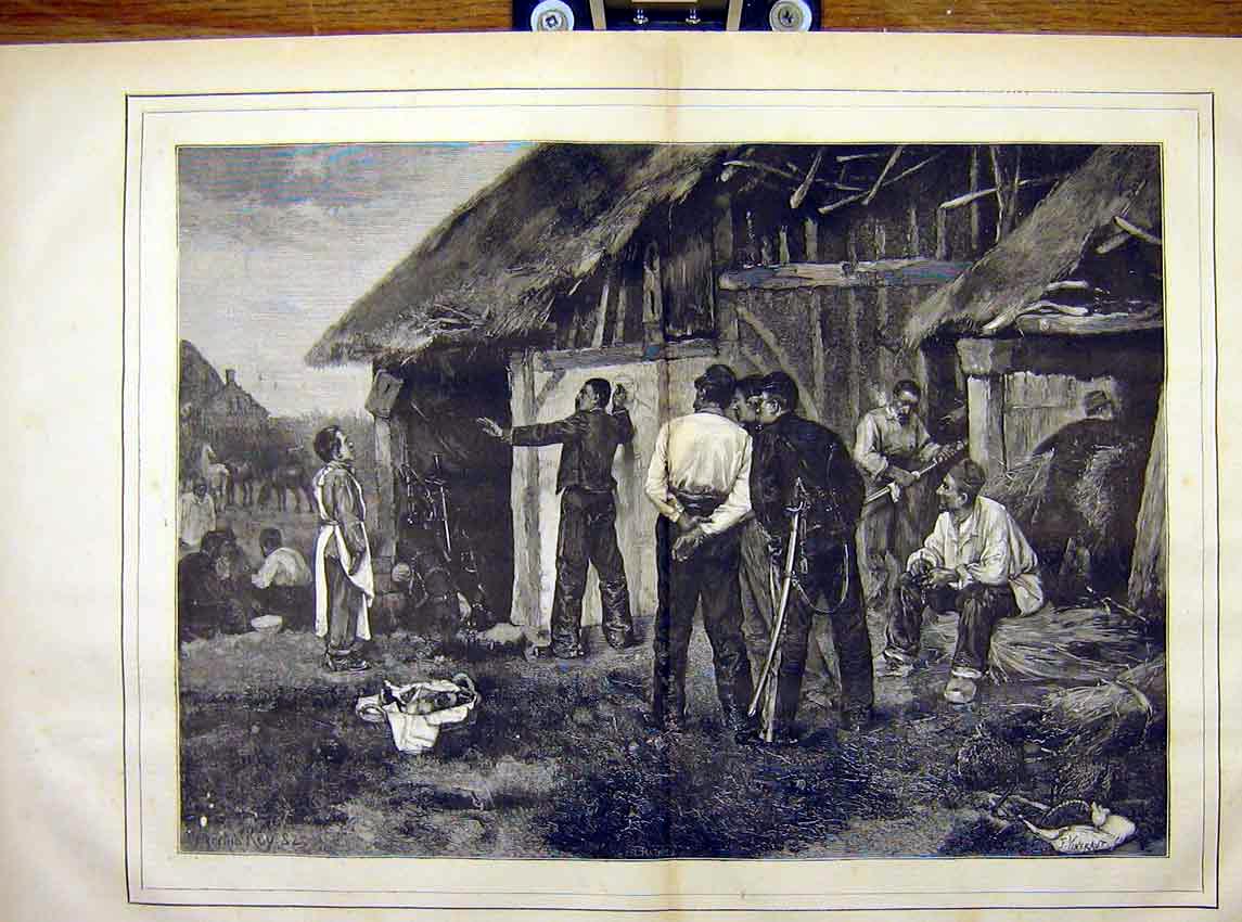Original Old Antique Print No-Entry Military Manoeuvres Roy French 1882 19th