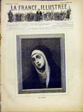 Original Old Antique Print Portrait Sister Mother Dolorosa French 1882 Victorian