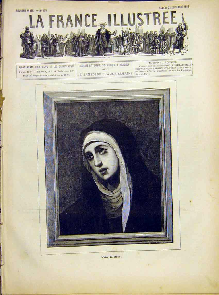 Original Old Antique Print Portrait Sister Mother Dolorosa French 1882 Victorian