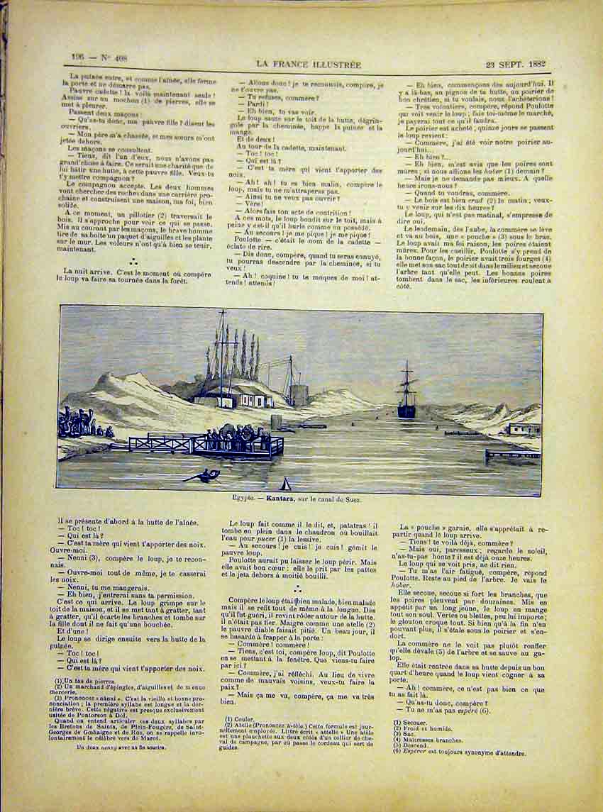 Original Old Antique Print Agypt Kantara Suez Canal French 1882 19th