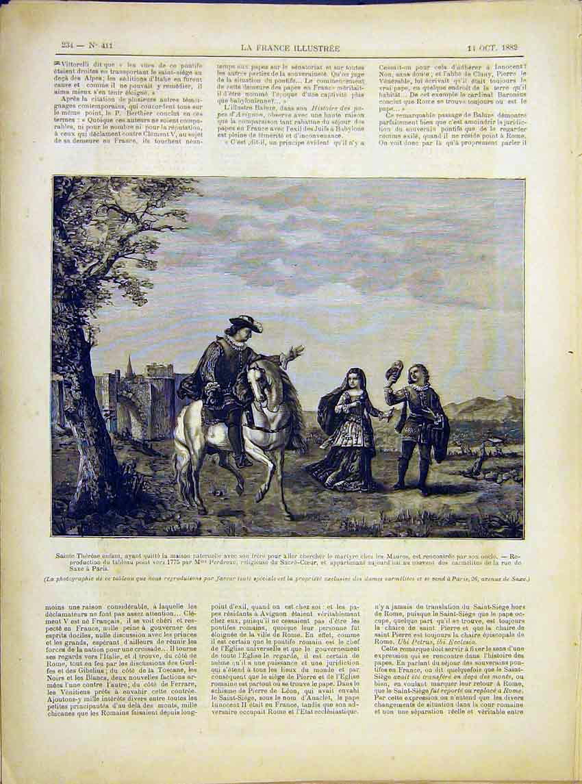 Original Old Antique Print Saint Therese Child Maures Padreau French 1882 19th