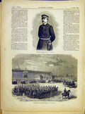 Original Old Antique Print Portrait Admiral Porthuau Funeral Military 1882 19th