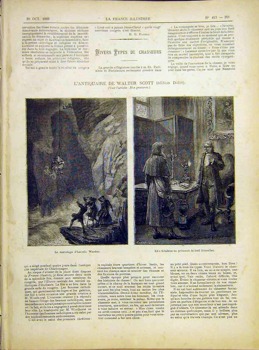 Original Old Antique Print Isabelle Wardon Glenallan Schiltrez Scott 1882 19th