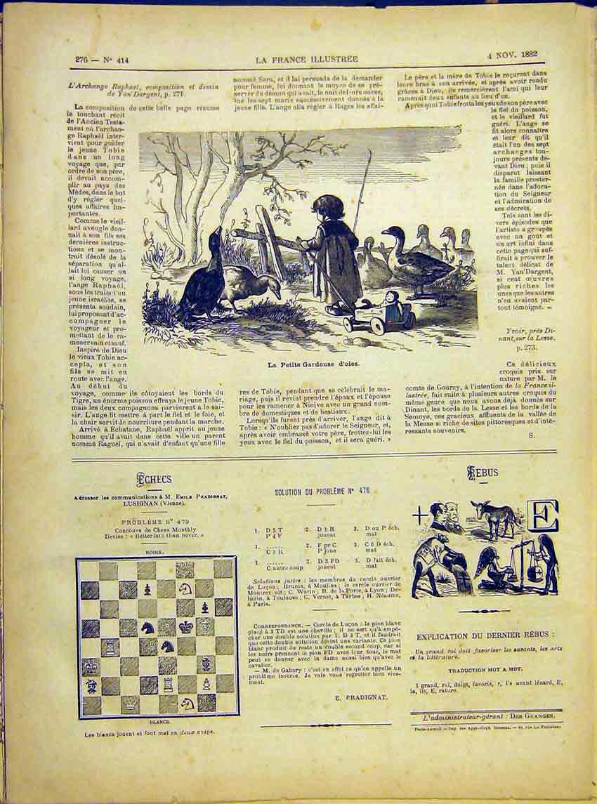 Original Old Antique Print Geese Gosling Child Birds Goose French 1882 Victorian