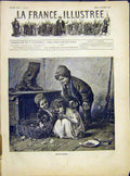 Original Old Antique Print Children Chicks Gentle Child Fine Art French 1882