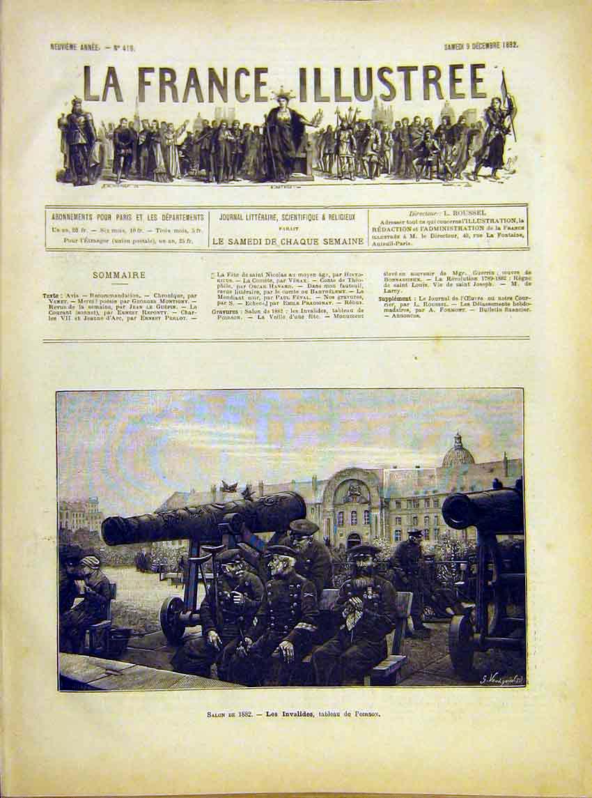 Original Old Antique Print Wounded Siers Poirson Military French 1882 Victorian