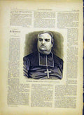 Original Old Antique Print Portrait Paulinier Monsignor Religious Besancon 1882