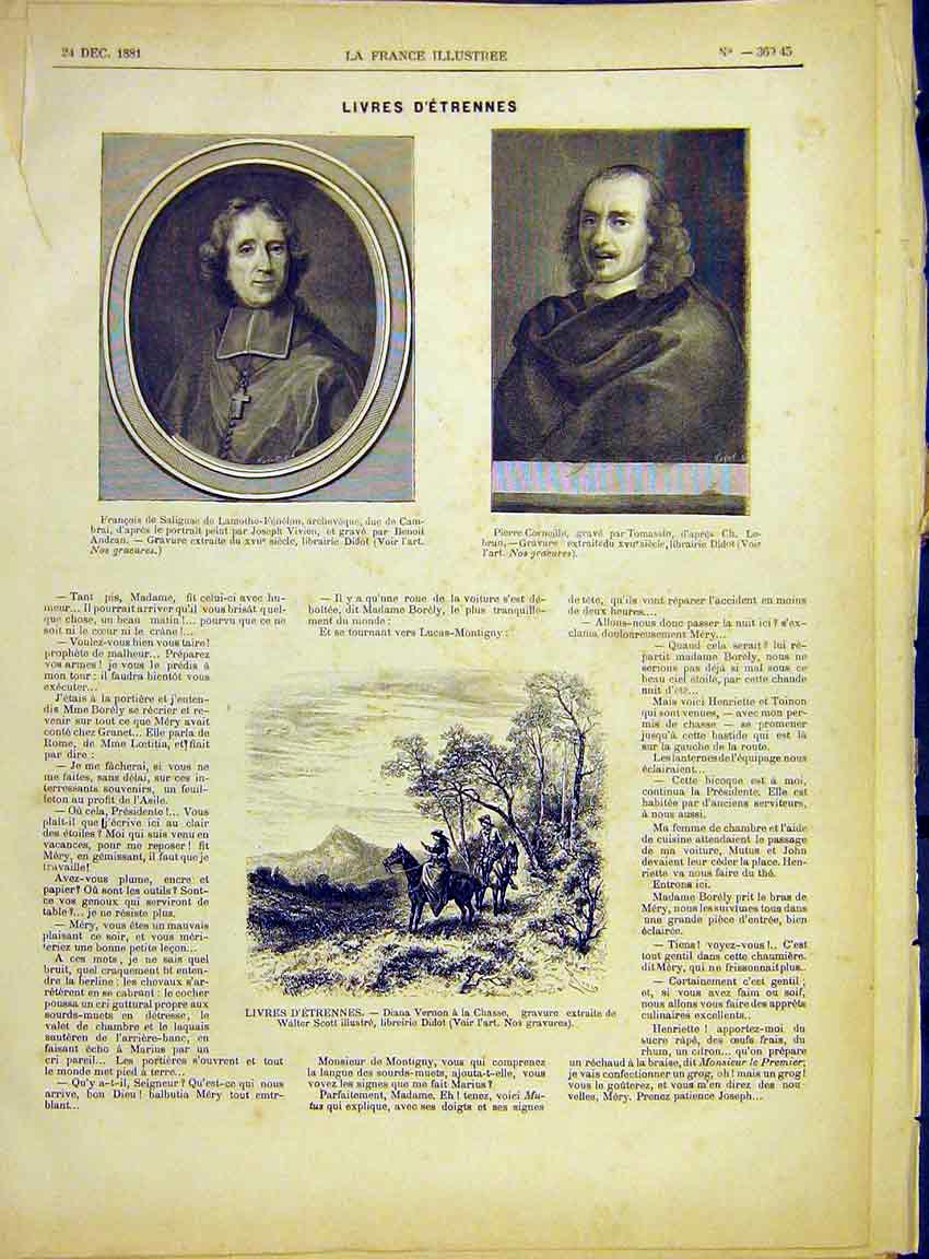 Original Old Antique Print Portrait Salignac Cornielle Vernon Hunt 1882 19th