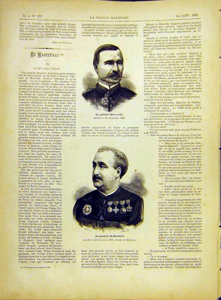 Original Old Antique Print Portrait Bertauld Gramont Mathieu French 1882 19th