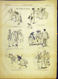 Original Old Antique Print Sketches Travellers Paysans Peasants French 1882 19th