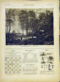 Original Old Antique Print Village Avray Forest Pirodon French 1882 Victorian