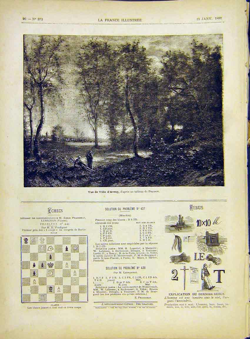 Original Old Antique Print Village Avray Forest Pirodon French 1882 Victorian