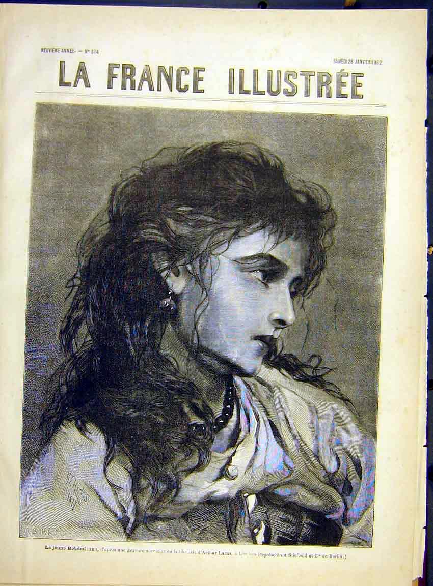 Original Old Antique Print Portrait Bohemian Girl Lady Lucas Fine Art 1882 19th