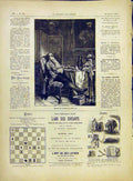 Original Old Antique Print Dinner Man Gentleman Sleeping Table French 1882 19th
