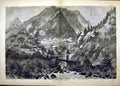 Original Old Antique Print View Mont Saint-Gothard Mountains River 1882 19th