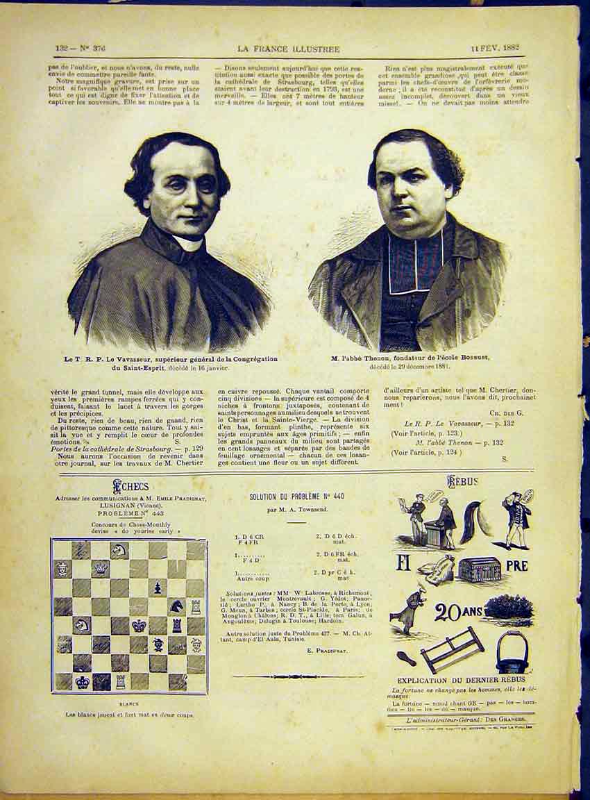 Original Old Antique Print Portrait Vavasseur Saint-Esprit Thenon Bossuet 1882