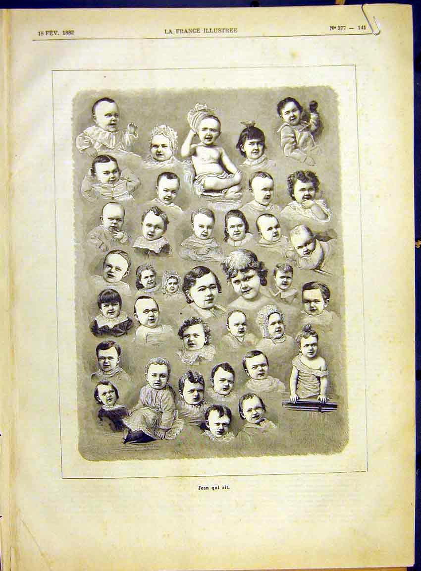 Original Old Antique Print Baby Babies Portrait Jean Child Sketches 1882 19th