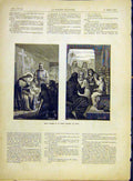 Original Old Antique Print Joseph Jesus Religious Sketches French 1882 Victorian