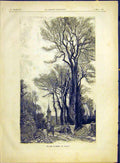 Original Old Antique Print Snow Legrand Beggars Road Church French 1882 19th