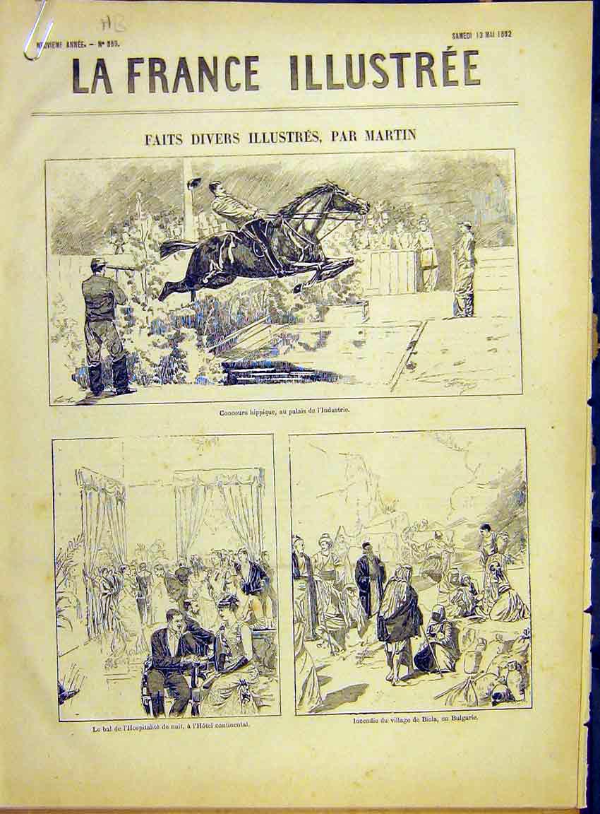 Original Old Antique Print Palace Industrial Exhibition Paris French 1882 19th
