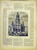 Original Old Antique Print Paris Church Trinity Trinite Building French 1882
