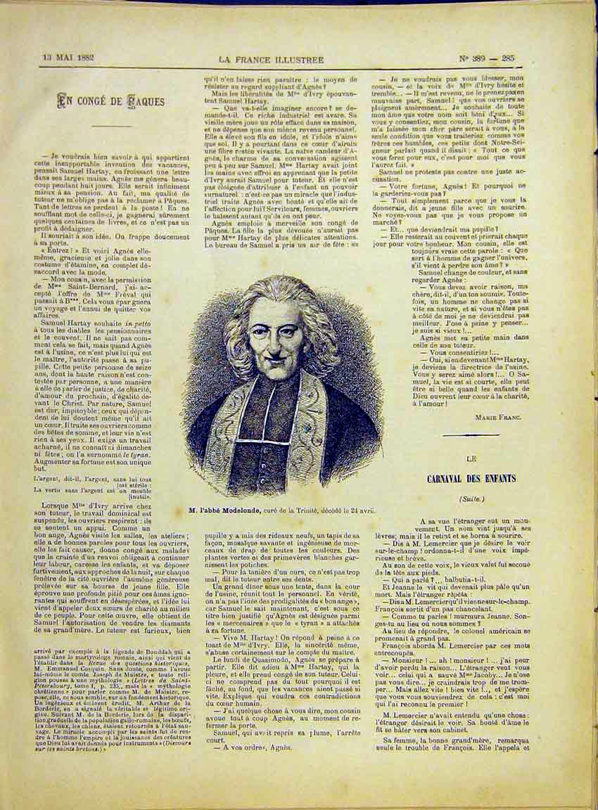 Original Old Antique Print Portrait Modelonde Trinity Church Religious 1882 19th