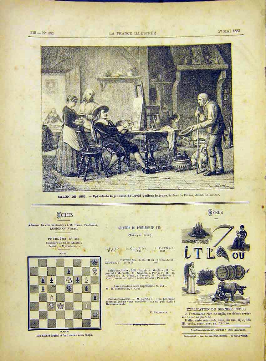 Original Old Antique Print Artist Teniers Pichon Kitchen French 1882 Victorian