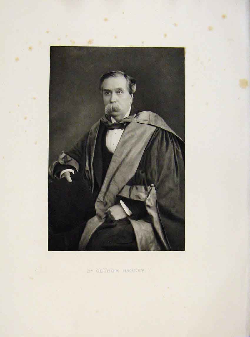 Original Old Antique Print London Men Dr George Harley Portrait C1898 Victorian