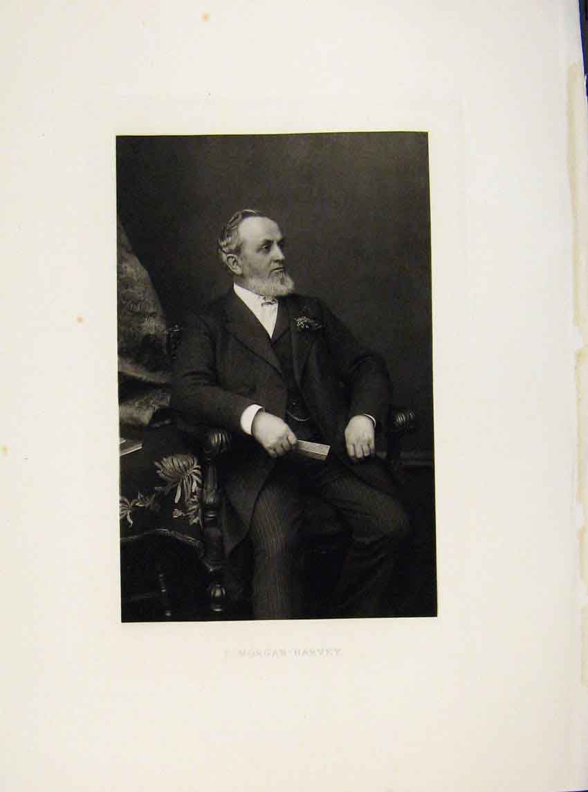 Original Old Antique Print London Men Morgan Harvey C1898 Portrait Victorian