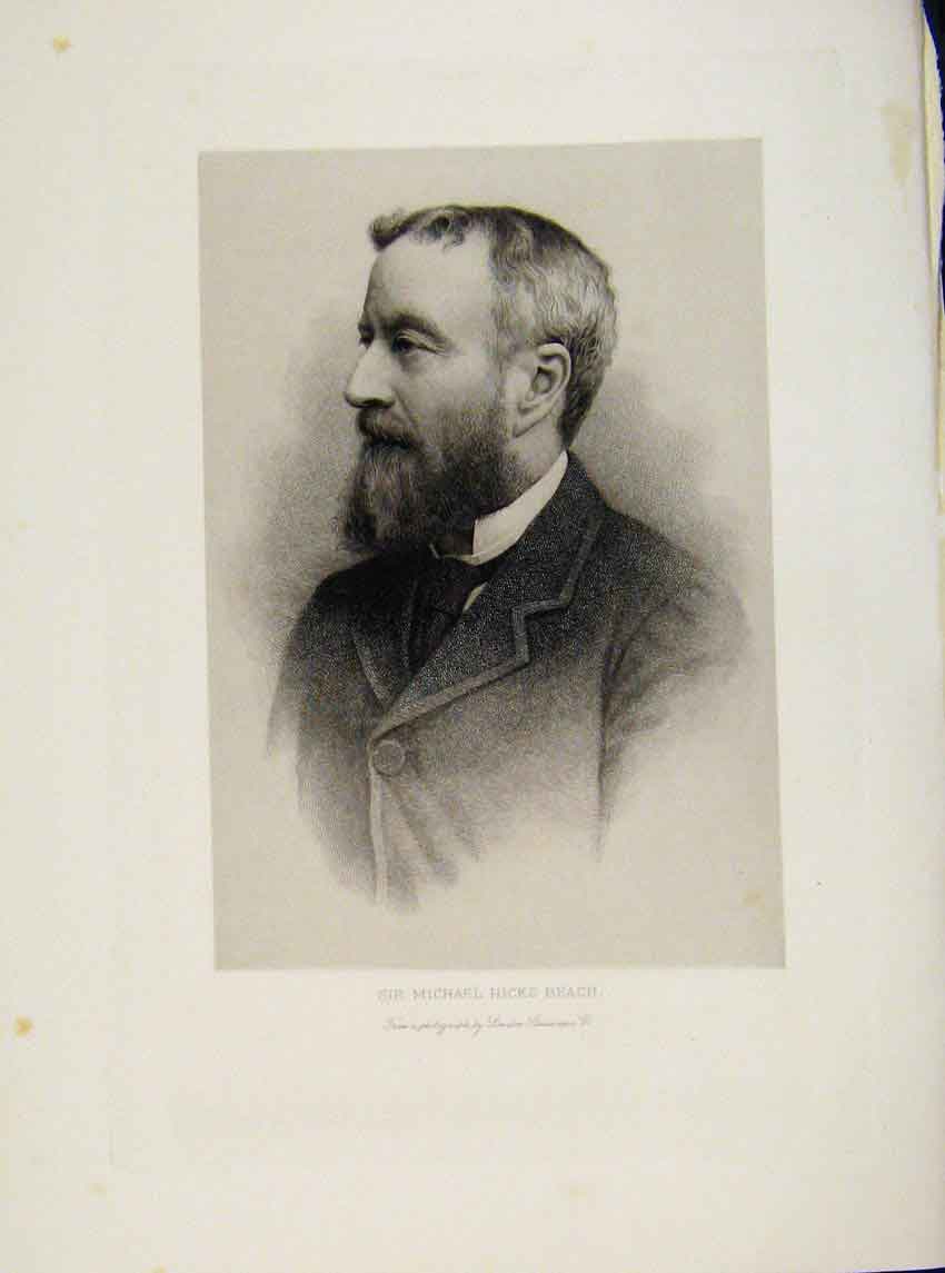 Original Old Antique Print London Men Sir Michael Hicks Beach Portrait C1893