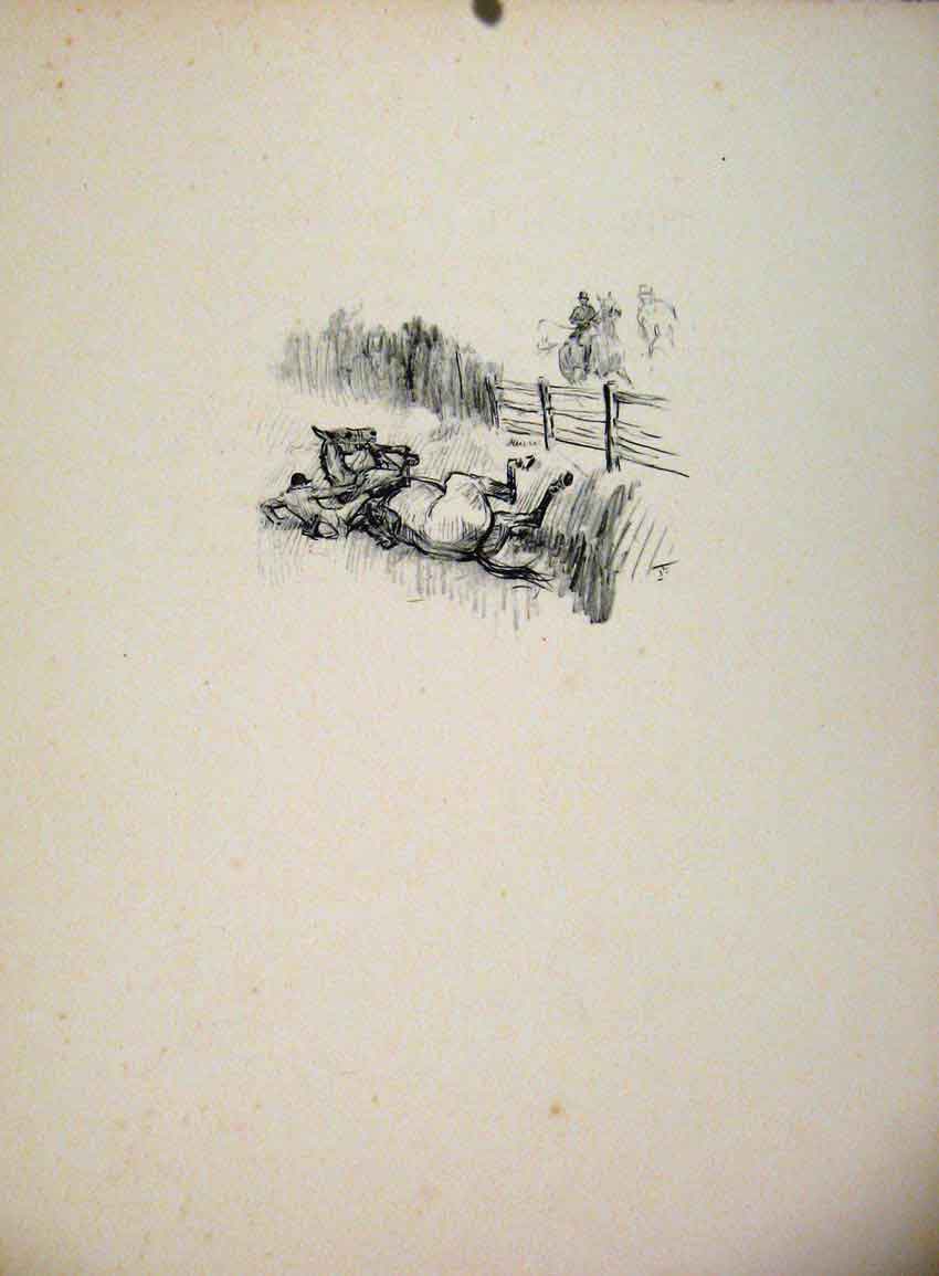 Original Old Antique Print South Atherstone Nimrod In Trouble By Lionel Edwards