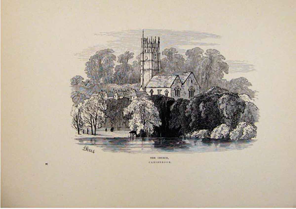 Original Old Antique Print Carisbrook The Church C1875 Fine Art 19th