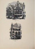 Original Old Antique Print Watermens House Drapers Hall Ghent C1875 Art 19th
