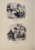 Original Old Antique Print Bridge Houses On Town Walls Germany Nuremberg C1875