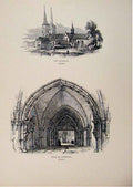 Original Old Antique Print Cathedral Porch Lubeck Germancy C1875 Sketch 19th