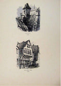 Original Old Antique Print Chateau Rue Notre Dame Caen France C1875 Art 19th