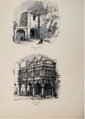 Original Old Antique Print Bougemont Castle Guildhall Exeter England C1875 19th