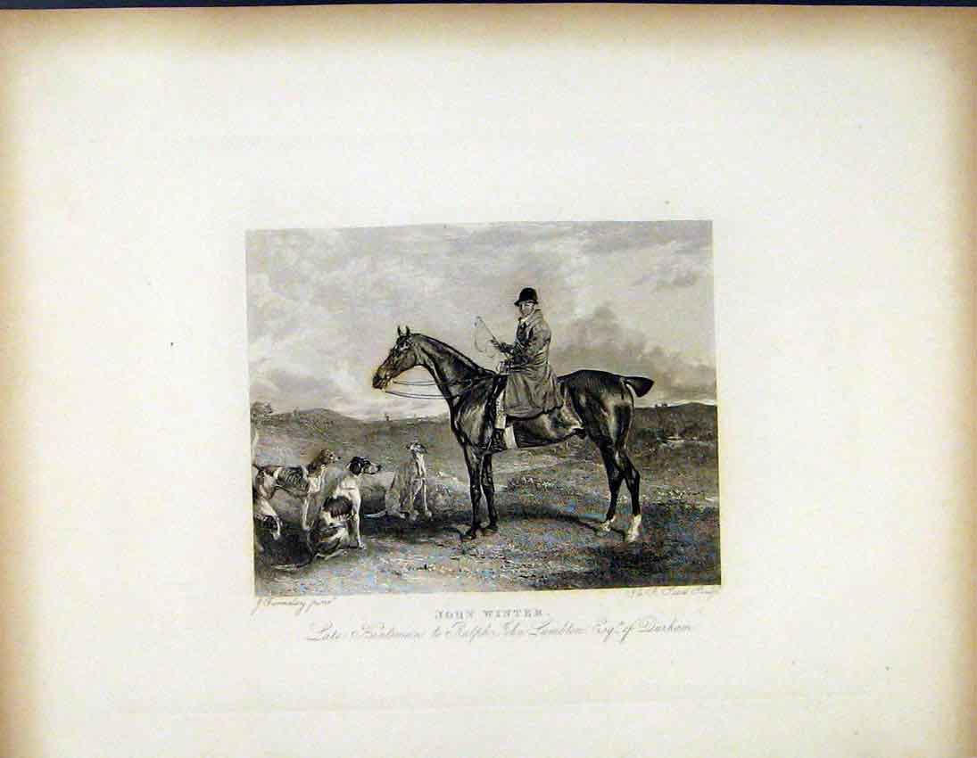 Original Old Antique Print John Winter Huntsman C1843 Hunter Dogs 19th