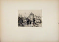 Original Old Antique Print Tournai Bridge Water Gate Belgium C1877 Etching 19th